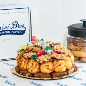 Italian cookie tray from Termini brothers with pignoli cookies, coconut macaroons, and biscotti