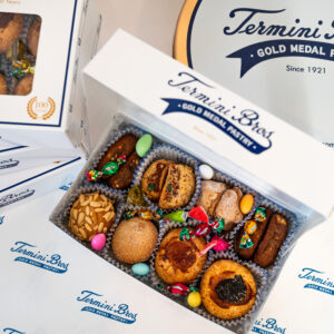termini brothers assorted cookie tin with candy and jordan almonds